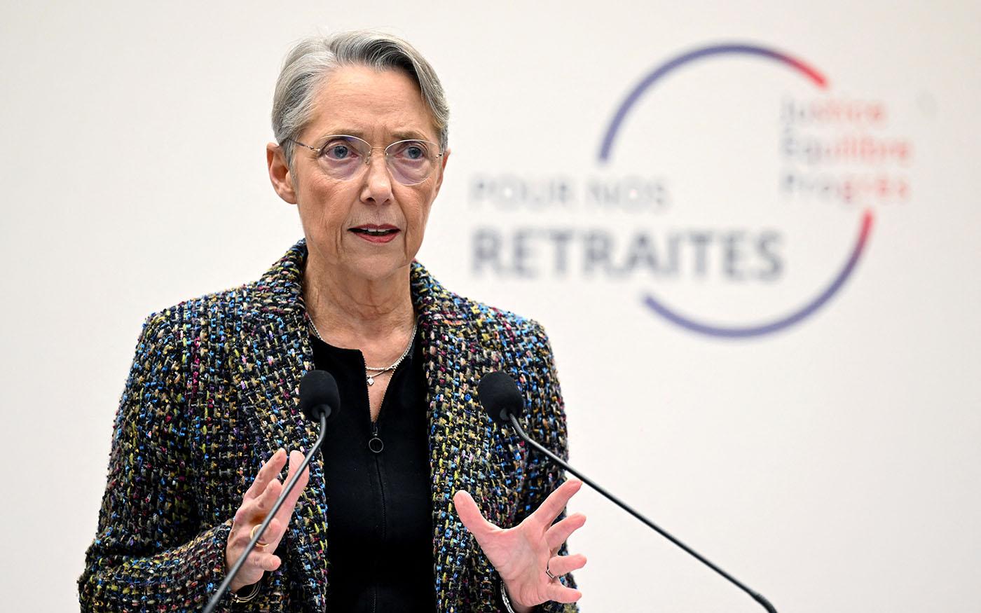 Présentation de la réforme des retraites par Élisabeth Borne, Première ministre du gouvernement français, lors de la conférence de presse du mardi 10 janvier 2023.